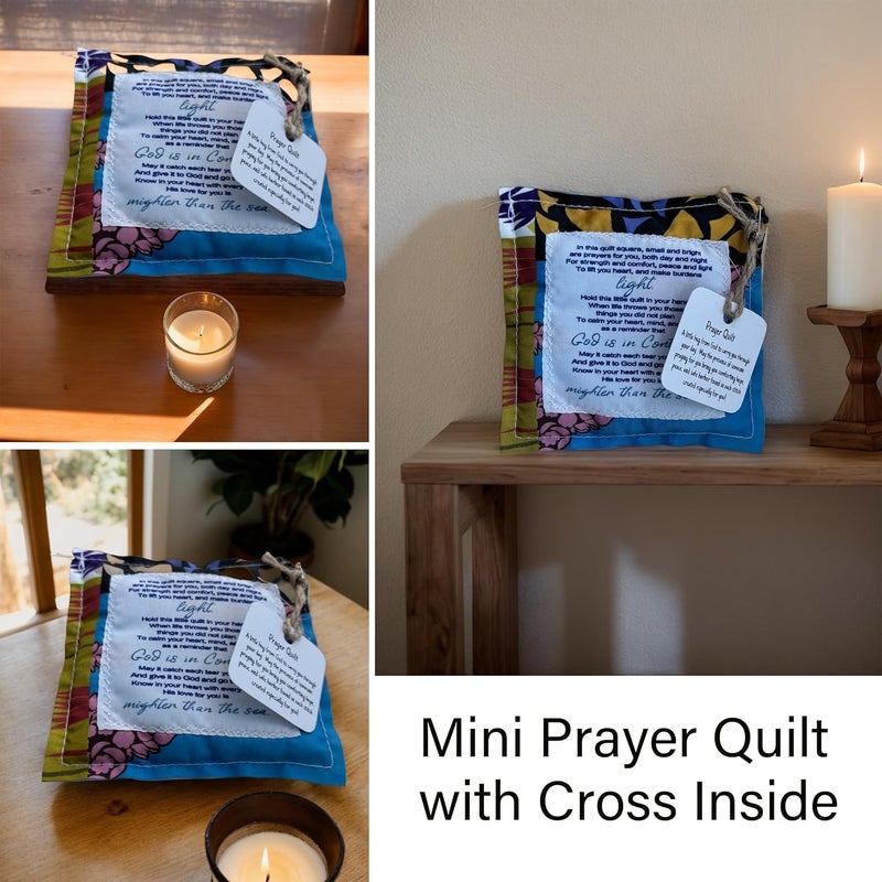 hom&us 1PC Prayer Quilt with Cross Inside, 4x4 Inches Mini Pocket Size, Inspirational Religious Gift - Image 5