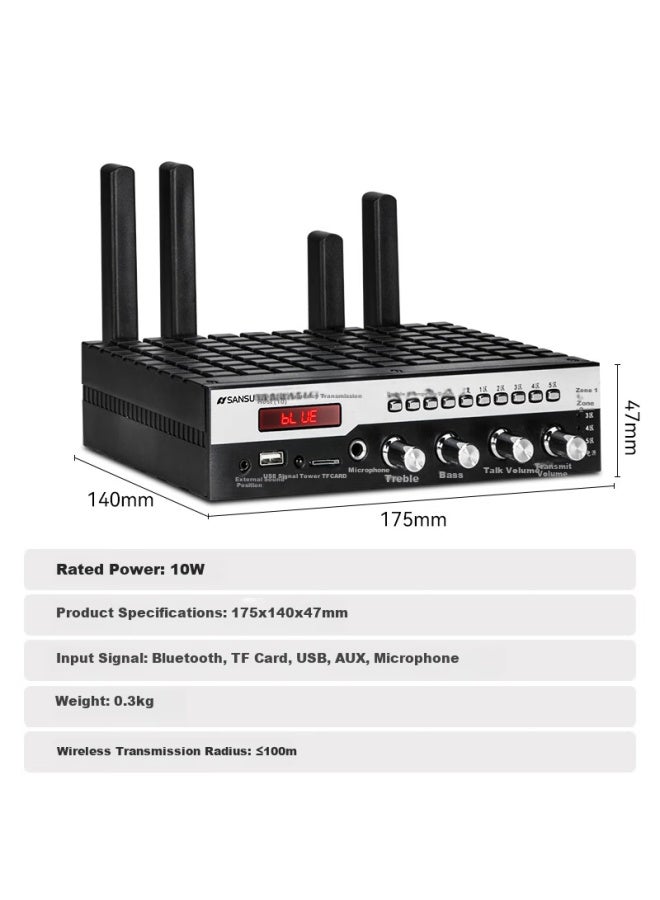 Sansui نظام البث العام Ux10 جهاز إرسال لاسلكي مضيف مكبر صوت سقفي مزيج صوت موسيقى خلفية هندسة ذكية مضيف بلوتوث مناسب للمراكز التجارية والمتاجر - Image 3