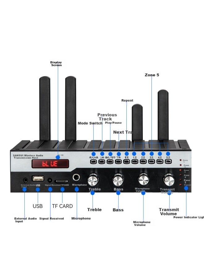Sansui نظام البث العام Ux10 جهاز إرسال لاسلكي مضيف مكبر صوت سقفي مزيج صوت موسيقى خلفية هندسة ذكية مضيف بلوتوث مناسب للمراكز التجارية والمتاجر - Image 4