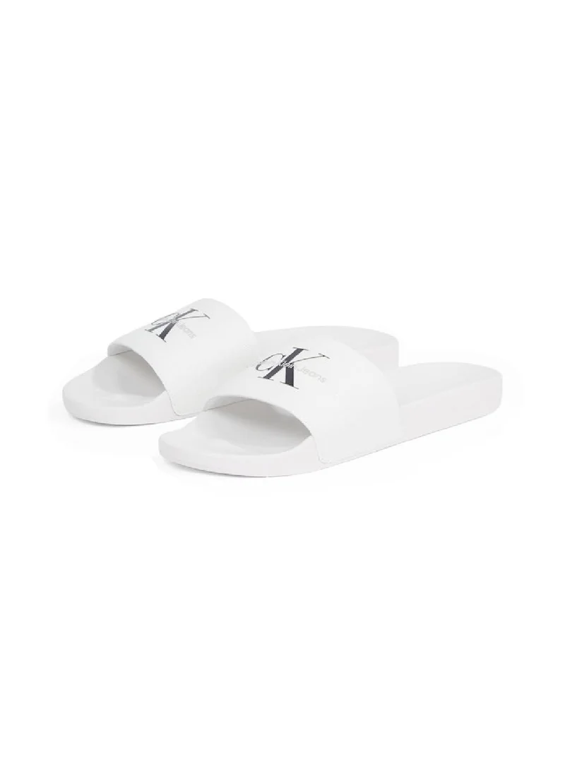 Calvin Klein Jeans Men's Monogram Slides - Cotton, White