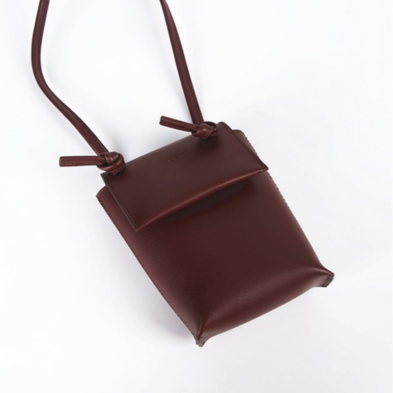 Export Korean Niche Design Decke Mobile Phone Bag Semi-Handmade Women Crossbody Bag Plain Cowhide Mini Small Bag - Image 1
