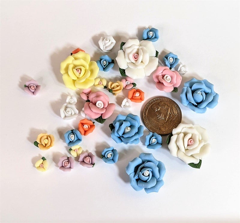 Linpeng Porcelain Roses Embellishments, Vintage Matte Rose Clay Flower Beads Assorted, Gift for Sunglasses Jewelry Scrapbook Making, 30 Pcs - Image 3