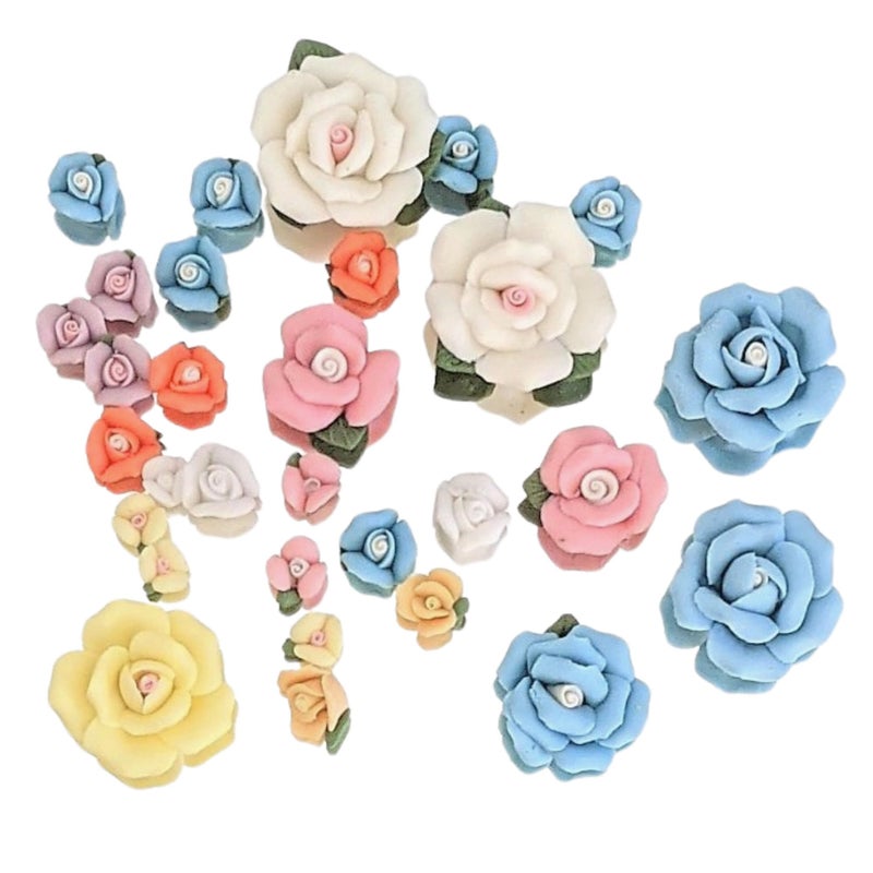 Linpeng Porcelain Roses Embellishments, Vintage Matte Rose Clay Flower Beads Assorted, Gift for Sunglasses Jewelry Scrapbook Making, 30 Pcs - Image 1
