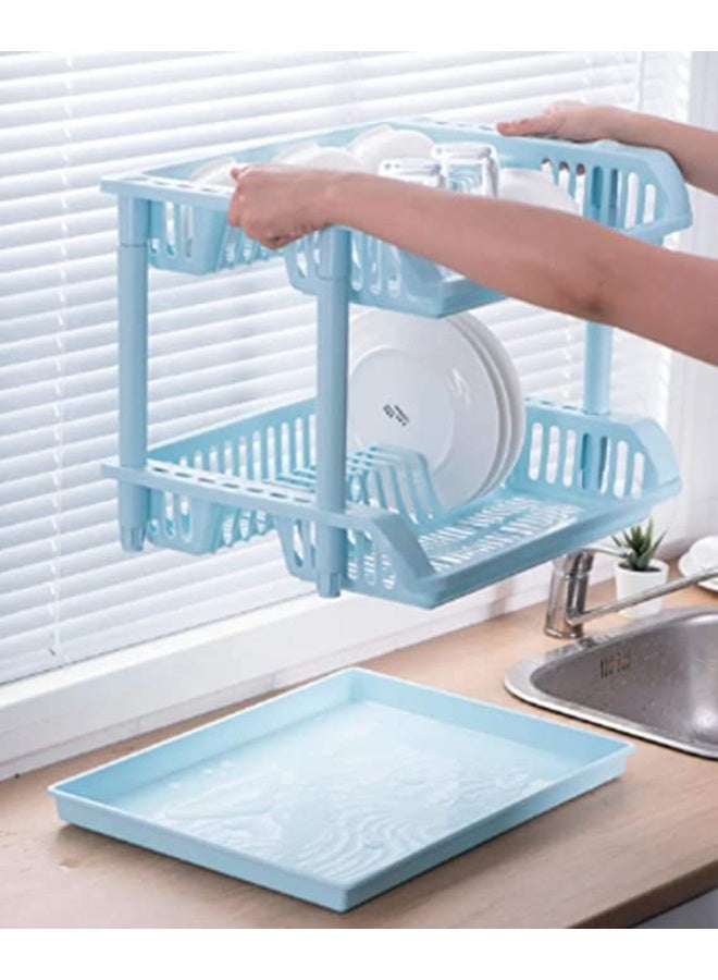 Venice 2-Layer Kitchen Dish Rack – L47×H36×W34 cm – Plastic Dish Drainer with Removable Tray for Plates, Utensils & Cutlery – Sky Blue - Image 4