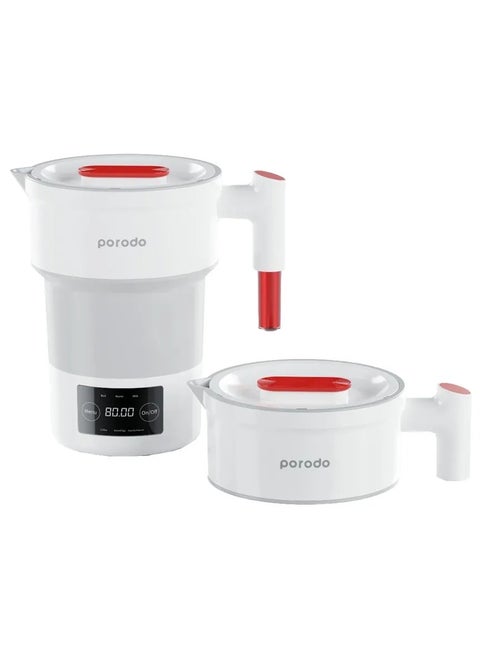 Portable Folding Electric Tea Kettle/ Temperature Setting/ 600ml Water Capacity/ High-Grade Silicone/ Digital Display/ 850W Rated Power/ Folding Design - White