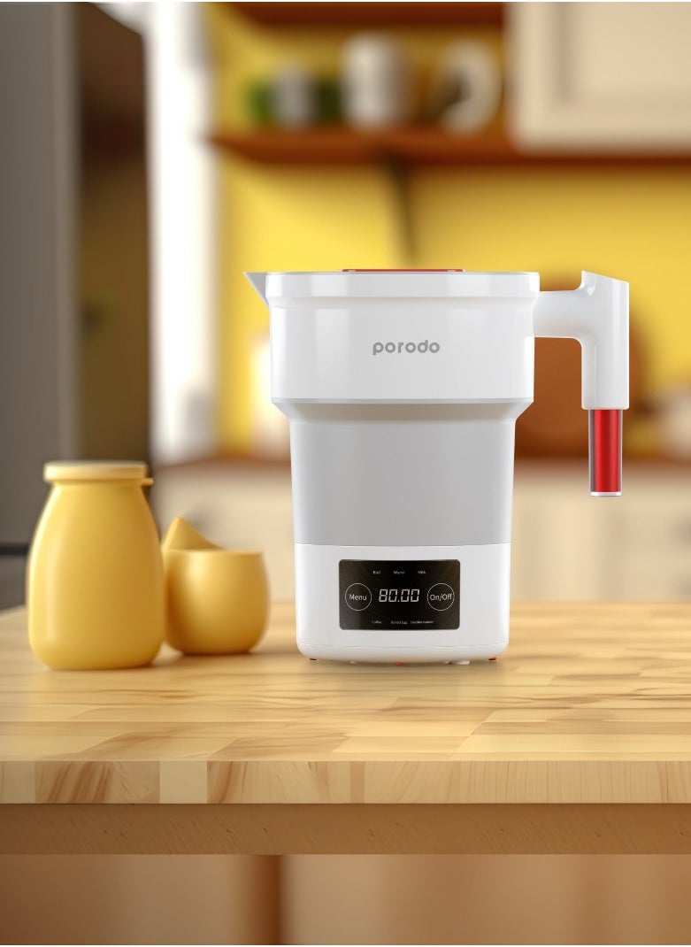 Portable Folding Electric Tea Kettle/ Temperature Setting/ 600ml Water Capacity/ High-Grade Silicone/ Digital Display/ 850W Rated Power/ Folding Design - White