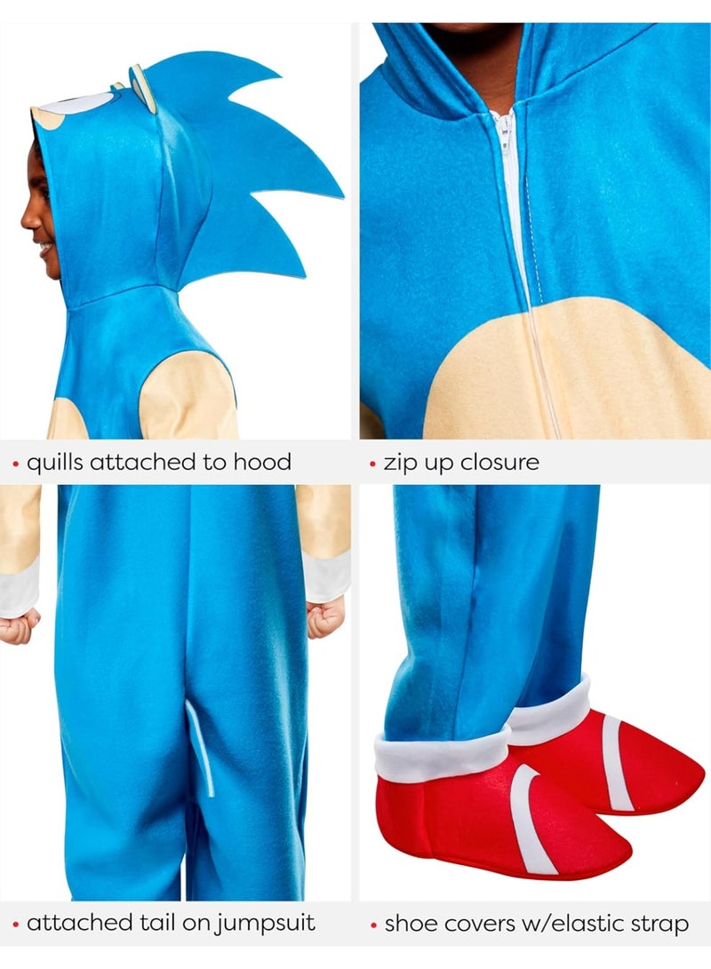Rubies Sonic the Hedgehog: Oversized Hooded Zipster Jumpsuit for Kids, Boy's Medium - Image 3