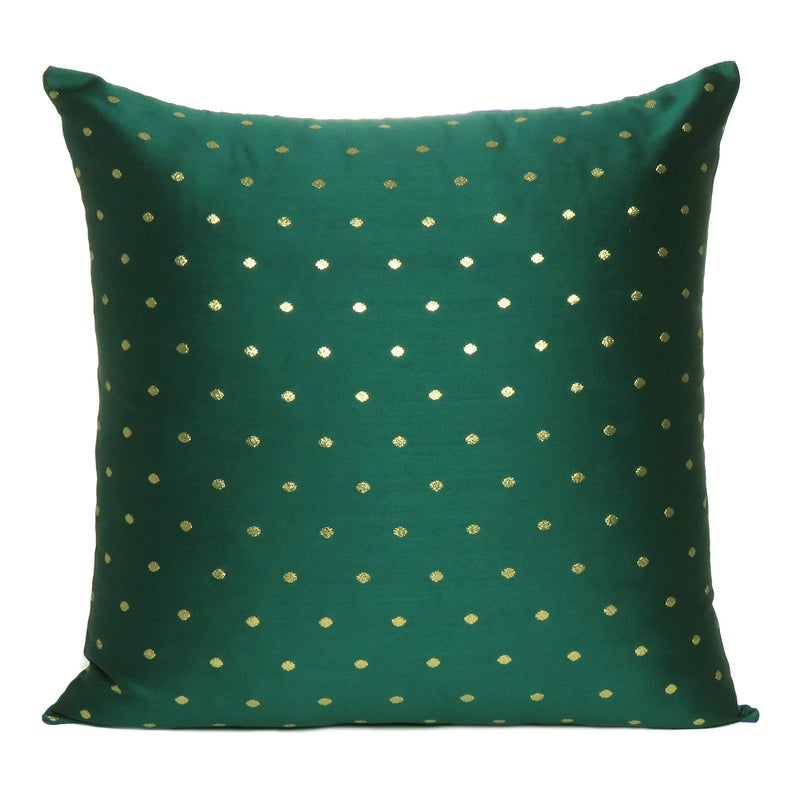 Oussum Art Silk Cushion Cover Throw Cushion Case Brocade Silky Pillow Covers Home Decor Pillow Case (Green, 16 x 16) - Image 4