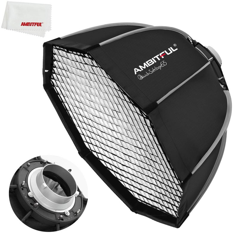 AMBITFUL Bowens Mount Softbox Quick Installation Softbox Honeycomb Grid for Studio Strobe Outdoor Photography 256 65cm Octagon
