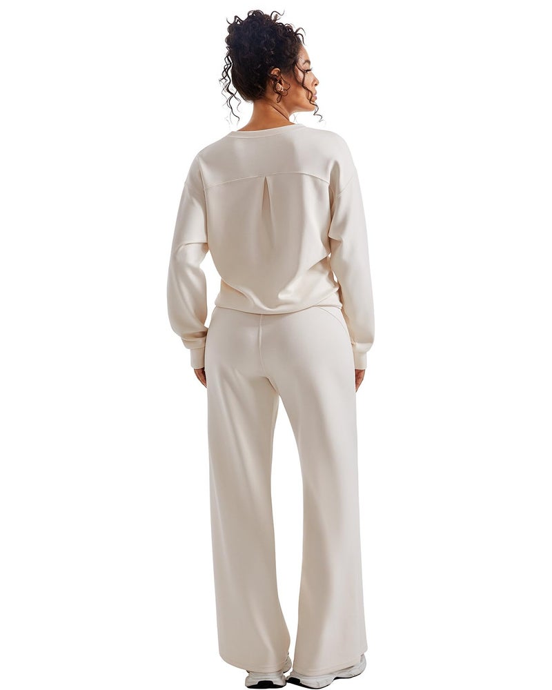 SUUKSESS Women Modal 2 piece outfits Oversized Sweatshirt Fall Lounge Set Wide Leg Pants Matching Sets (Apricot,M) - Image 3