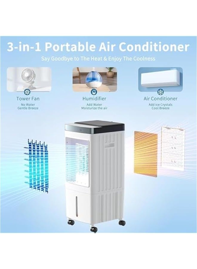3-IN-1 Portable Air Conditioners, Evaporative air cooler,  cooling fan with 12 hour timer remote control, 3 modes and 3 speeds, portable air conditioner with 10 liter water tank, cools down the room quickly - Image 2