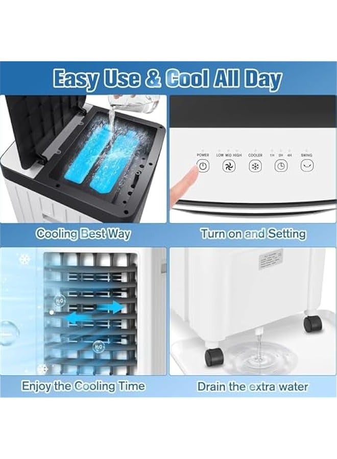 3-IN-1 Portable Air Conditioners, Evaporative air cooler,  cooling fan with 12 hour timer remote control, 3 modes and 3 speeds, portable air conditioner with 10 liter water tank, cools down the room quickly - Image 4