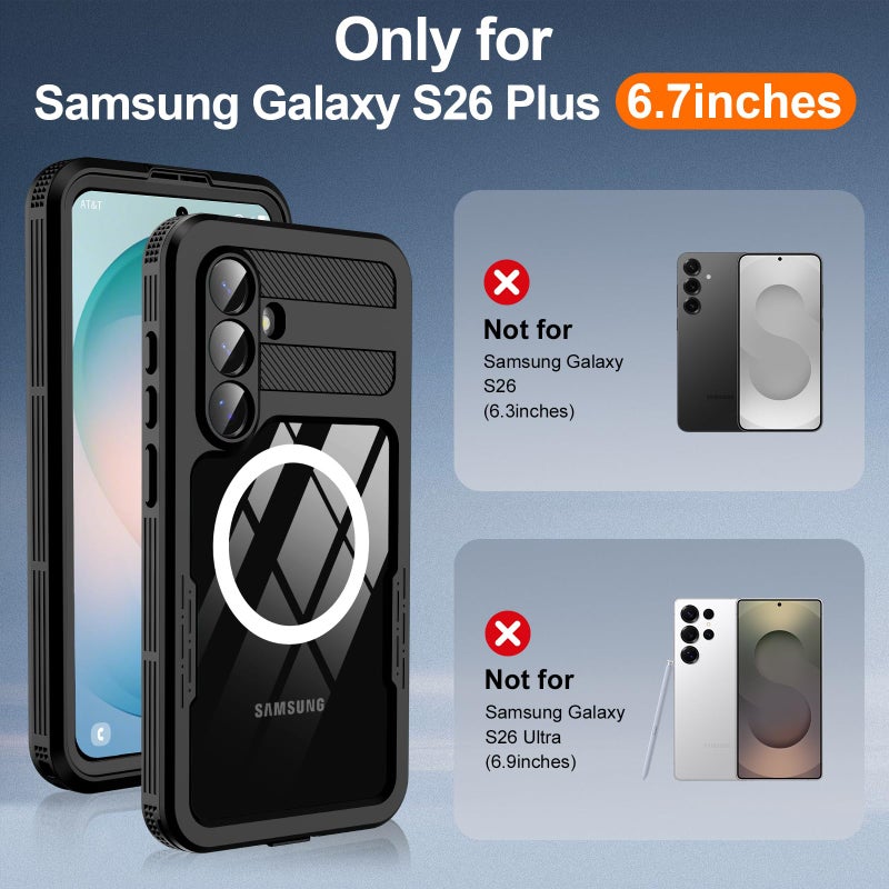 GOLDJU for Samsung Galaxy S26 Plus Case Waterproof, S26 Plus Case with Built-in Screen & Lens Protector, Shockproof Full Body Protection Phone Case, Compatible with MagSafe/Wireless Charging, Black - Image 2