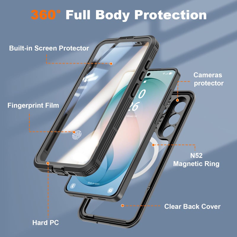 GOLDJU for Samsung Galaxy S26 Plus Case Waterproof, S26 Plus Case with Built-in Screen & Lens Protector, Shockproof Full Body Protection Phone Case, Compatible with MagSafe/Wireless Charging, Black - Image 4