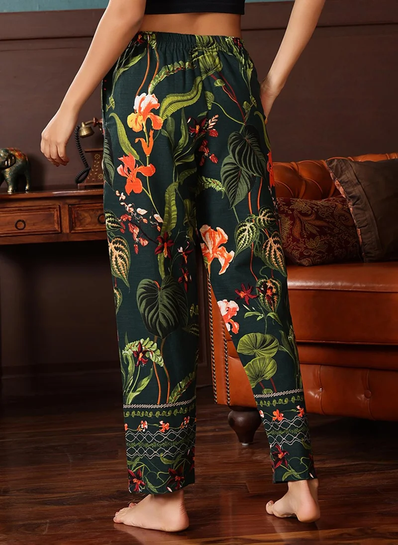 Clovia Green Clovia Print Me Pretty Pyjama in Dark Green - Cotton for Women | Best Price UAE
