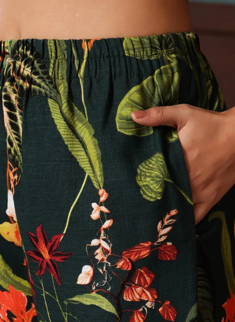 Clovia Green Clovia Print Me Pretty Pyjama in Dark Green - Cotton for Women | Best Price UAE