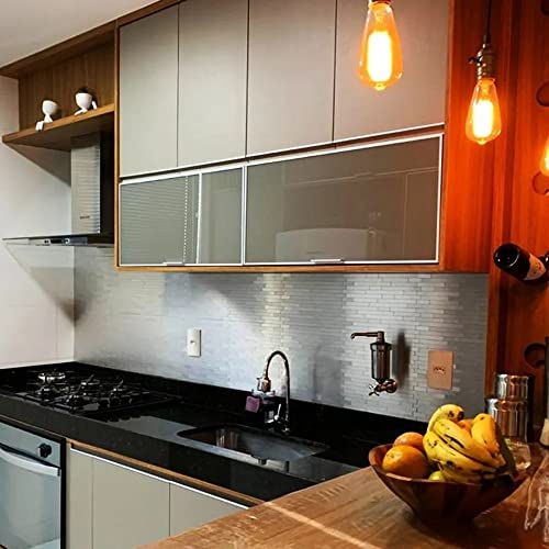 Homeart Kitchen Backsplash Tiles Peel and Stick, Stainless Steel Backsplash Brushed Aluminum Mini Subway Mosaic Wall Tiles (12 Sheets, Linear) - Image 4