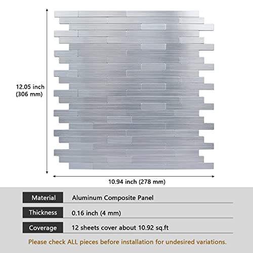 Homeart Kitchen Backsplash Tiles Peel and Stick, Stainless Steel Backsplash Brushed Aluminum Mini Subway Mosaic Wall Tiles (12 Sheets, Linear) - Image 2