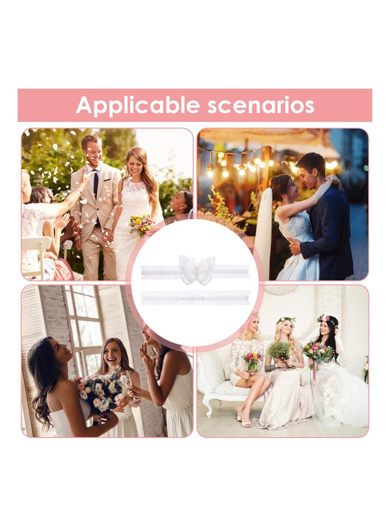 SOLARAE Elegant Bridal Wedding Garter Set with Hand-Sewn Faux Pearls in Blue and White, Perfect for Brides, Birthdays, Anniversaries, Proms, and Masquerade Parties (Two Pairs) - Image 4