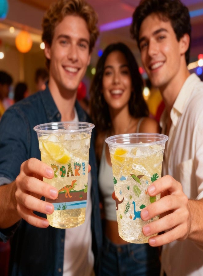 CUPLOOV 50 Pcs Dinosaur Cups, 12oz Dinosaur Plastic Clear Disposable Drinking Cups Dino Theme Tumbler for Dino Birthday Party Supplies Decorations - Image 2