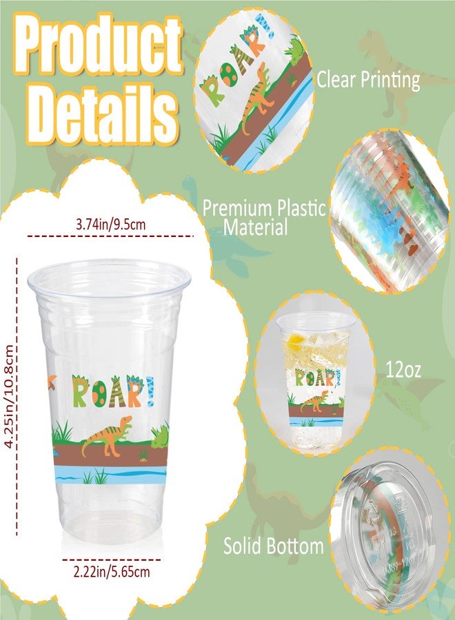CUPLOOV 50 Pcs Dinosaur Cups, 12oz Dinosaur Plastic Clear Disposable Drinking Cups Dino Theme Tumbler for Dino Birthday Party Supplies Decorations - Image 3