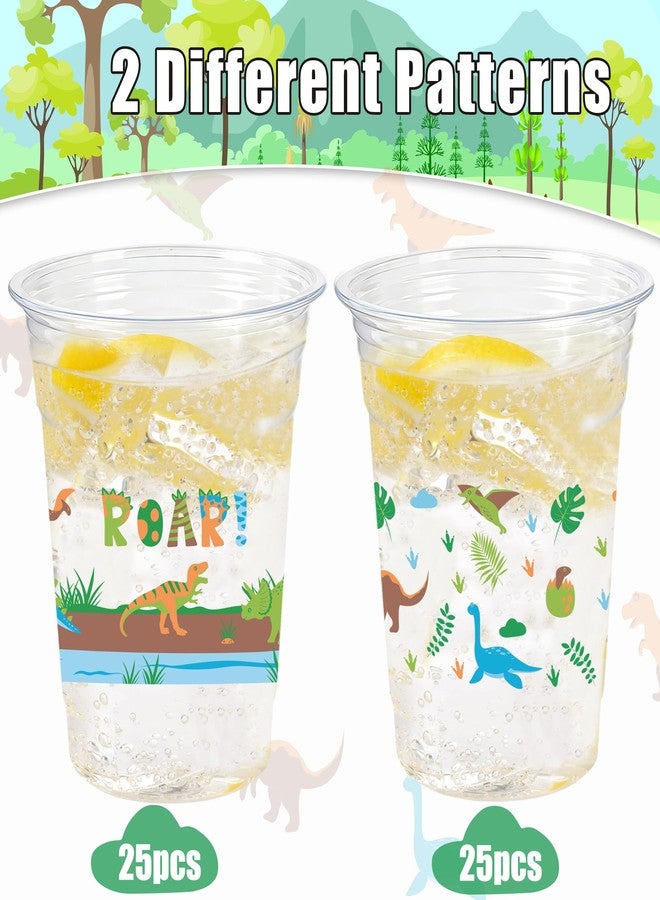 CUPLOOV 50 Pcs Dinosaur Cups, 12oz Dinosaur Plastic Clear Disposable Drinking Cups Dino Theme Tumbler for Dino Birthday Party Supplies Decorations - Image 4