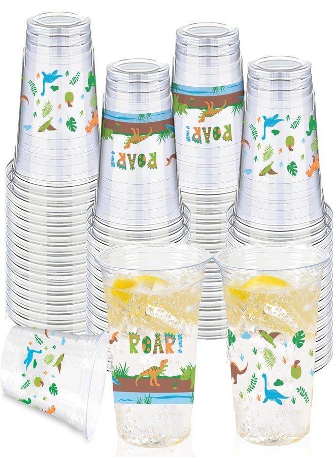CUPLOOV 50 Pcs Dinosaur Cups, 12oz Dinosaur Plastic Clear Disposable Drinking Cups Dino Theme Tumbler for Dino Birthday Party Supplies Decorations - Image 1