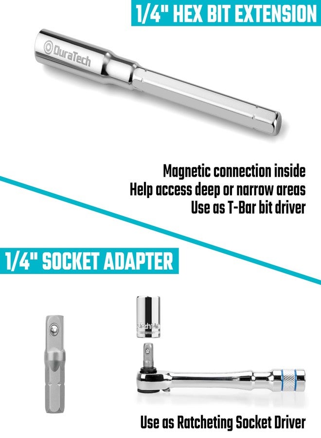 DURATECH 1/4" T-Handle Ratchet, Mini Ratchet Wrench with Hex Bit Extension and Adapter Set, Compatible with Standard 1/4" Hex Bits or Sockets, Portable and Versatile Repair Tool for Tight Spaces - Image 5