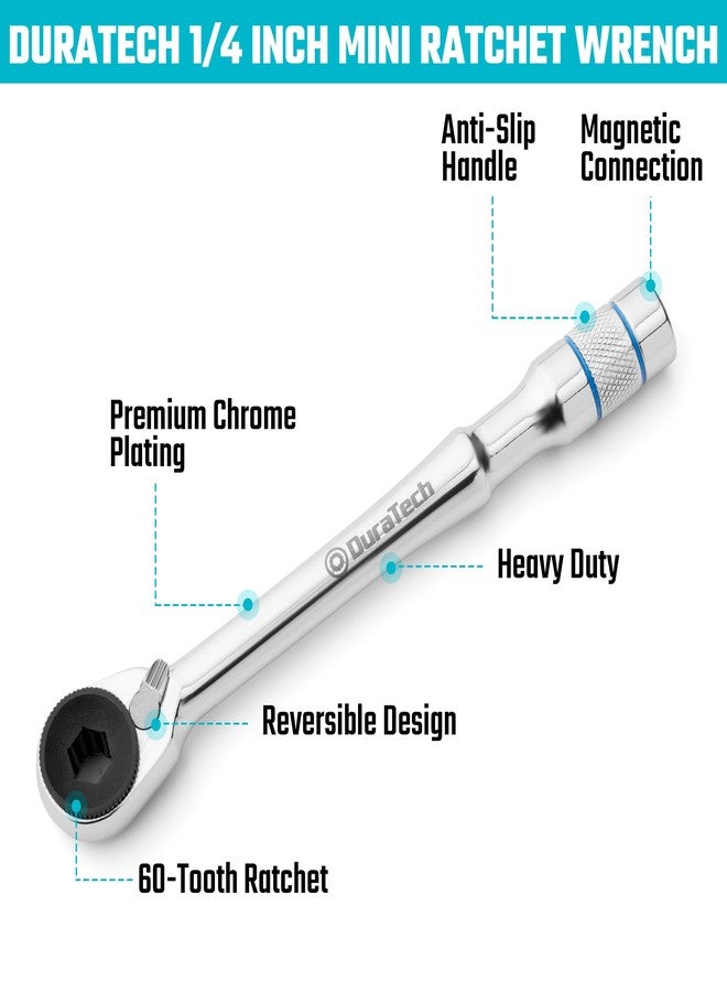 DURATECH 1/4" T-Handle Ratchet, Mini Ratchet Wrench with Hex Bit Extension and Adapter Set, Compatible with Standard 1/4" Hex Bits or Sockets, Portable and Versatile Repair Tool for Tight Spaces - Image 3