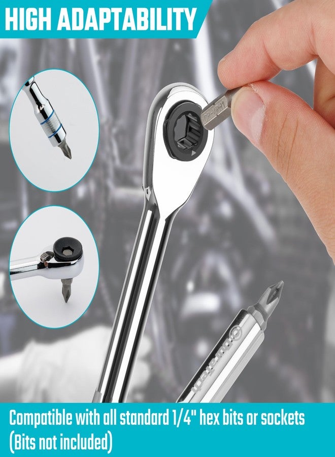 DURATECH 1/4" T-Handle Ratchet, Mini Ratchet Wrench with Hex Bit Extension and Adapter Set, Compatible with Standard 1/4" Hex Bits or Sockets, Portable and Versatile Repair Tool for Tight Spaces - Image 4