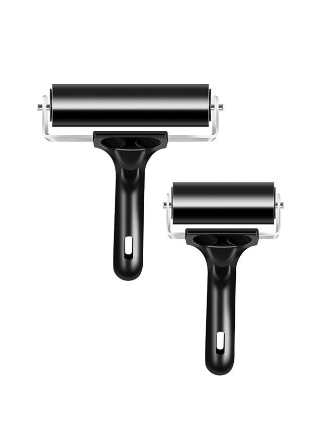 جيه زد اس بكرات مطاطية JZS من المطاط الصلب، 6 سم و10 سم للطباعة والرسم والحرف اليدوية، مثالية لأدوات البناء ذات الشريط المضاد للانزلاق، وأدوات الطباعة والحبر والختم، قطعتان - Image 1