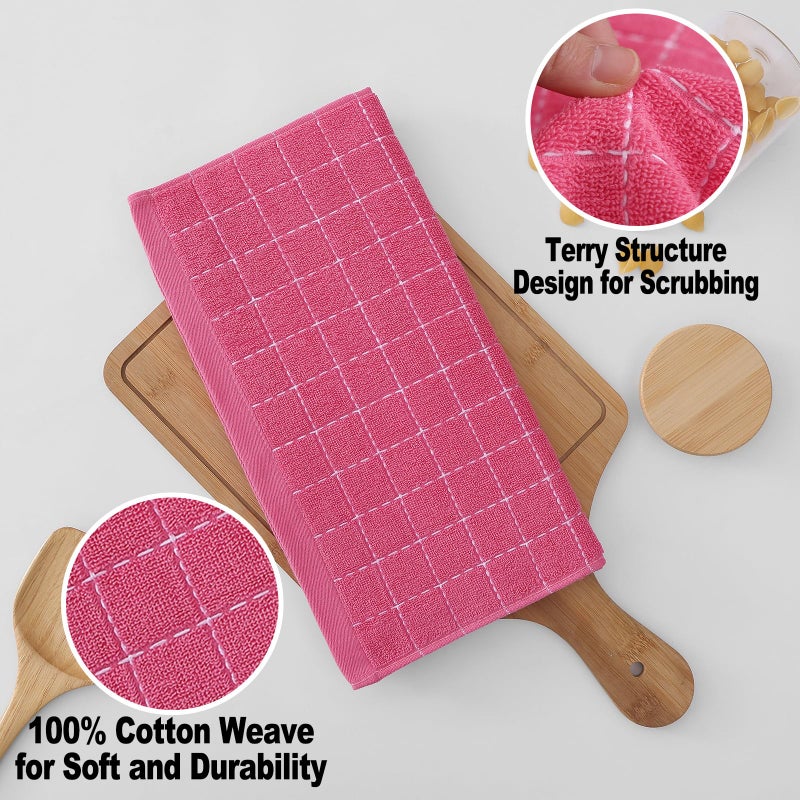 Homaxy Homaxy 100% Cotton Terry Kitchen Dish Cloths  Ultra Soft and Absorbent Dish Towels for Kitchen  Suitable for Drying and Washing Dishes  6 Pack  12 x 12 Inches  Rose Red  - Image 2