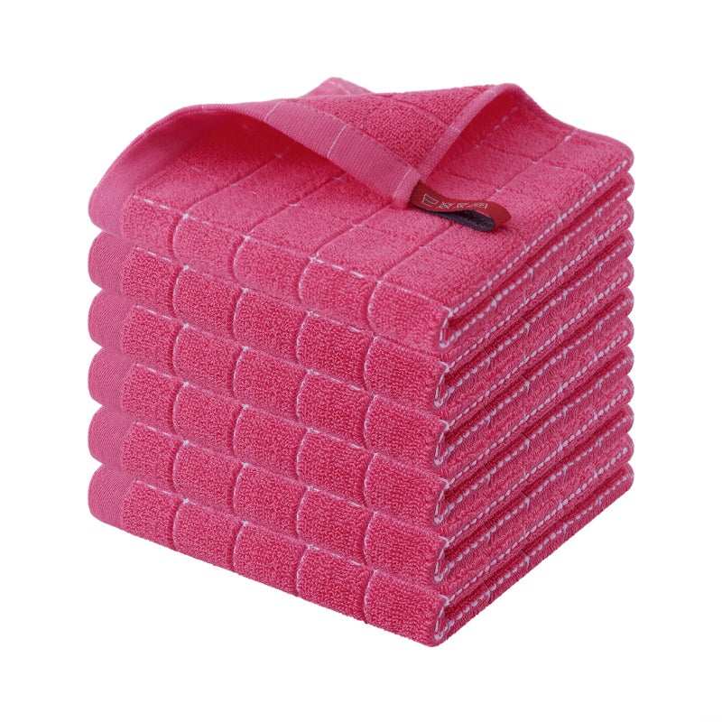 Homaxy Homaxy 100% Cotton Terry Kitchen Dish Cloths  Ultra Soft and Absorbent Dish Towels for Kitchen  Suitable for Drying and Washing Dishes  6 Pack  12 x 12 Inches  Rose Red  - Image 1