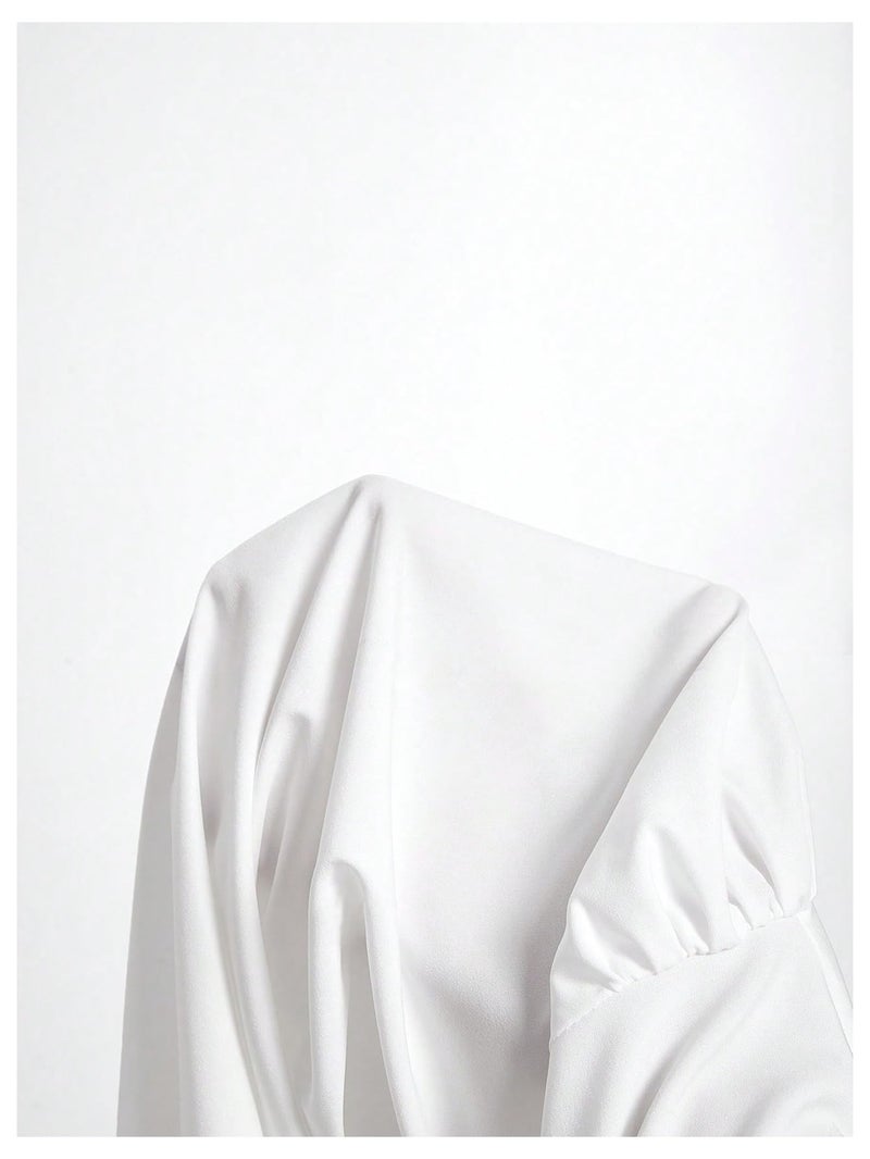 SweatyRocks Women's Button up Collar Cropped Shirt Long Sleeve Self Wrap Crop Top Blouse White Large - Image 4