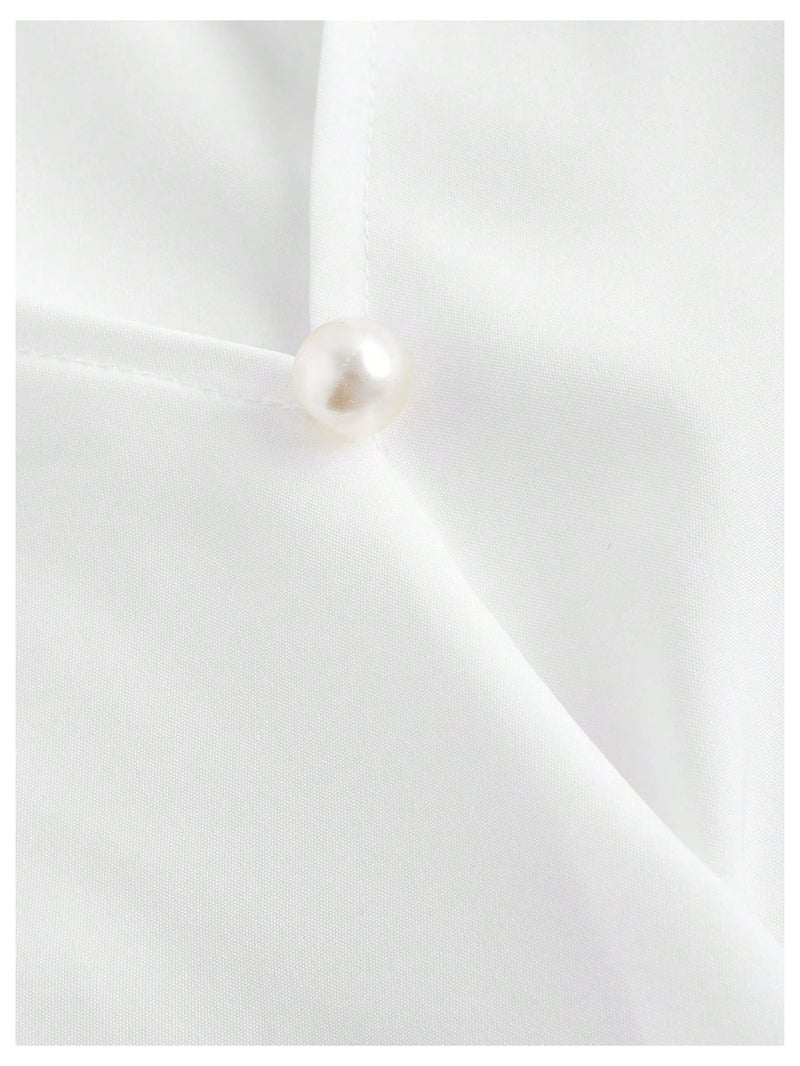 SweatyRocks Women's Button up Collar Cropped Shirt Long Sleeve Self Wrap Crop Top Blouse White Large - Image 3