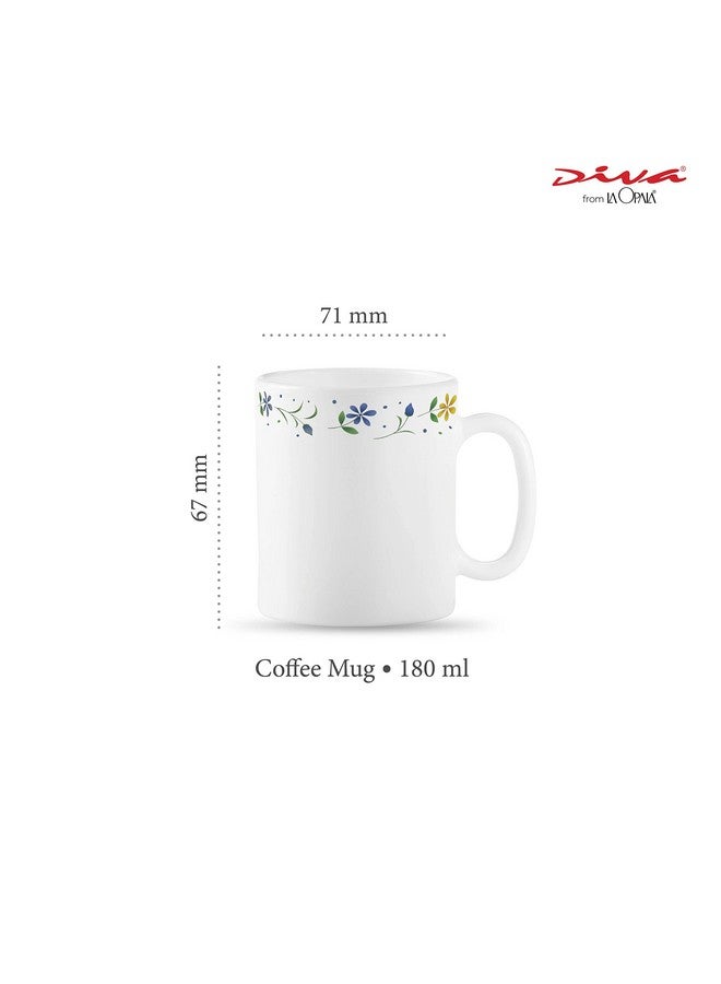 La Opala Diva, Opal Glass Coffee Mug Set Cylinder Regular 6 pcs, Twilight Bouquet, White, Standard - Image 2