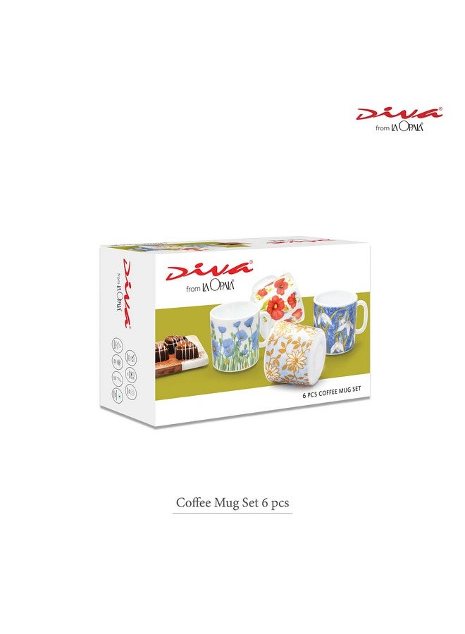 La Opala Diva, Opal Glass Coffee Mug Set Cylinder Regular 6 pcs, Twilight Bouquet, White, Standard - Image 4