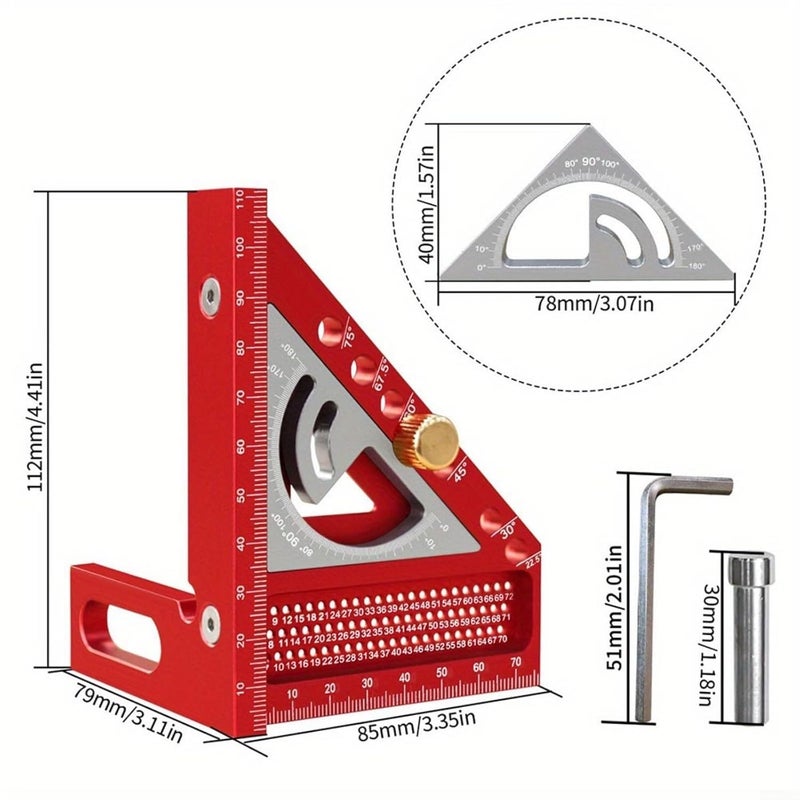 مربع قياس متعدد الزوايا مع دبوس تثبيت محوري وثقوب شق مربع T، بناء معدني، اللون أ - Image 3