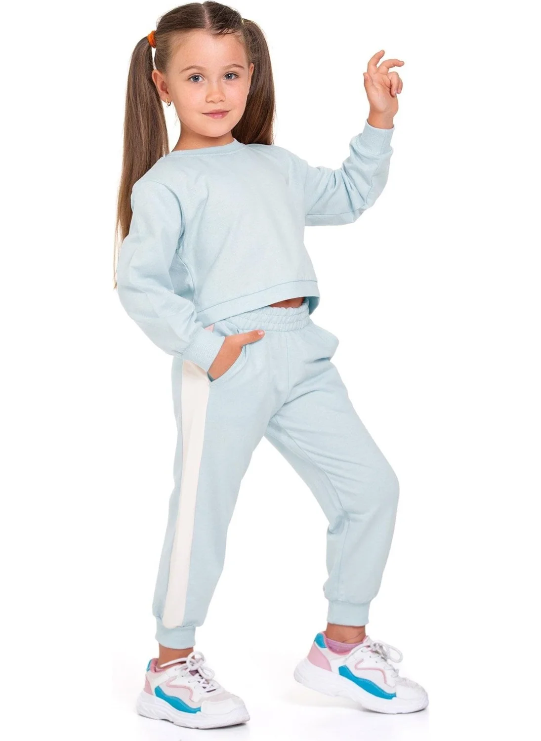 Zepkids Mint Color Girl Tracksuit with Bow Accessory