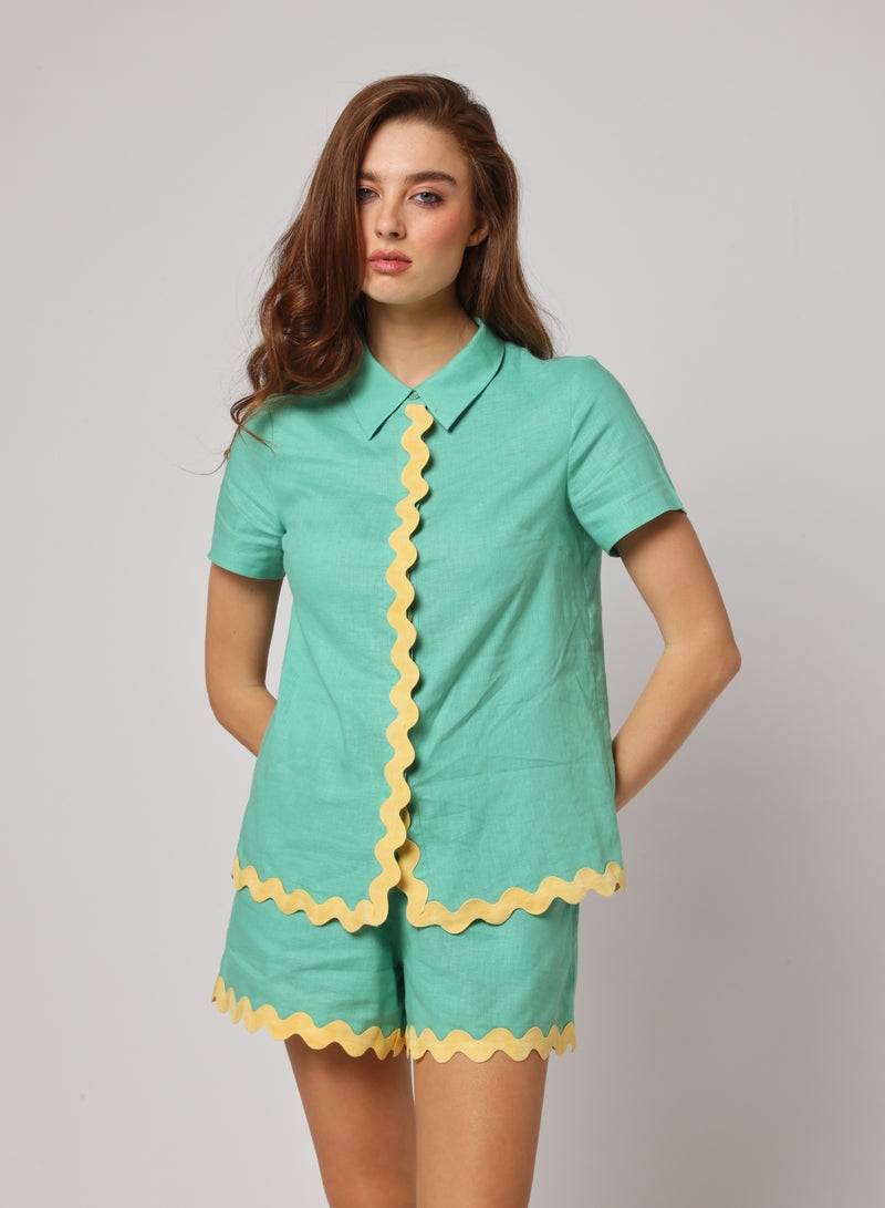 Ashita Fernandes Ashita Fernandes - Dariya Linen Top for women – Soft & Breezy, Wrinkle-Resistant, Sustainable Fabric, Casual & Resort Wear for Summer, Mint Green  - Image 1