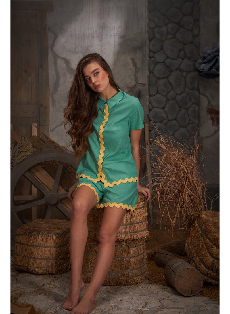 Ashita Fernandes Ashita Fernandes - Dariya Linen Top for women – Soft & Breezy, Wrinkle-Resistant, Sustainable Fabric, Casual & Resort Wear for Summer, Mint Green  - Image 5