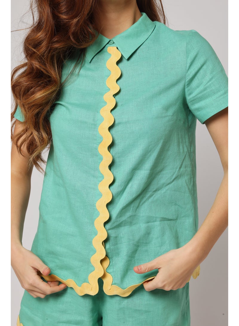 Ashita Fernandes Ashita Fernandes - Dariya Linen Top for women – Soft & Breezy, Wrinkle-Resistant, Sustainable Fabric, Casual & Resort Wear for Summer, Mint Green  - Image 2