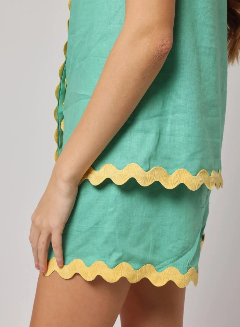 Ashita Fernandes Scalloped Trim Linen Blend Shirt