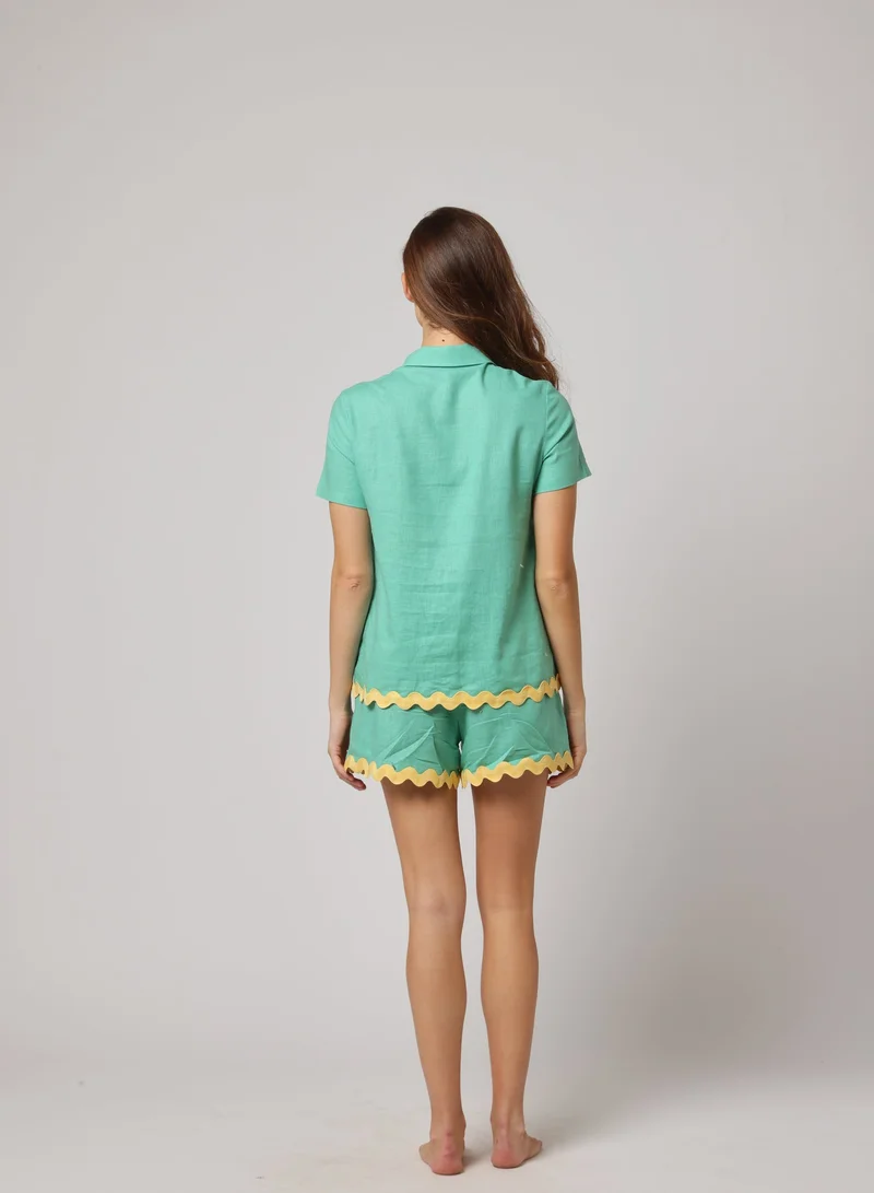 Ashita Fernandes Scalloped Trim Linen Blend Shirt