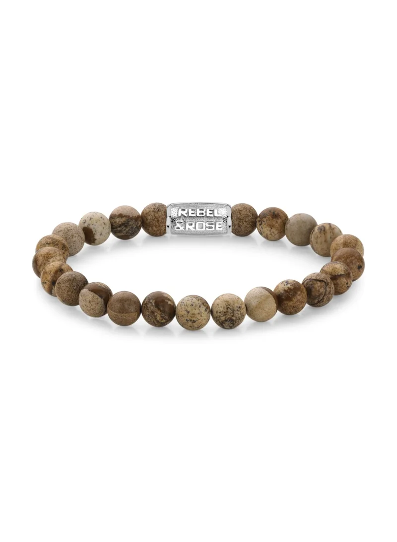 Rebel & Rose Men's Woodstock Beaded Bracelet, 8 mm Lithographic Stones