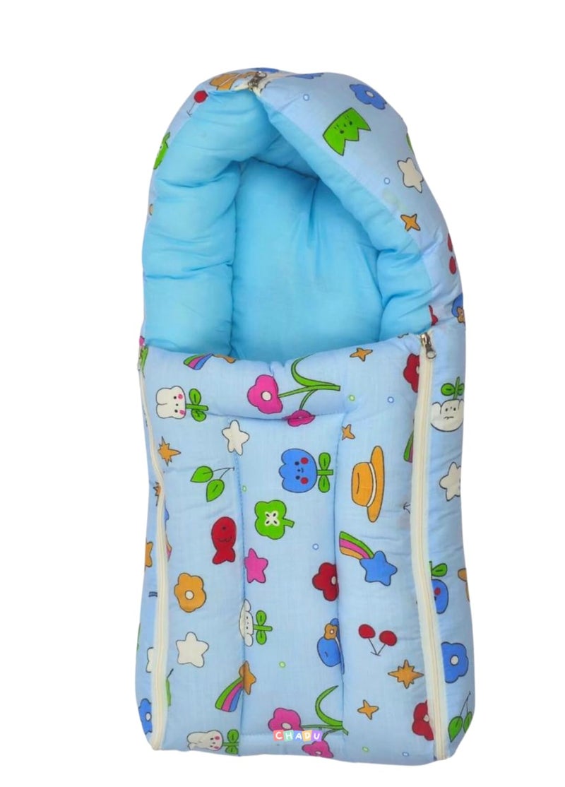 CHADU Premium Cotton Baby Bed Sleeping Bag Carry Nest for Newborns Soft Breathable Baby Bedding for Newborn Boys Girls by Chadu Blue - Image 1