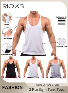 RIOXS Men's 3 Pack Workout Gym Tank Tops, Running Bodybuilding Training Sleeveless T-Shirt, Spaghetti Strap Muscle Underwear Vest, Y-Back Workout Tank Tops, Lightweight Undershirts For Men, Quick Dry Sleeveless Swim Shirt, Athletic Summer Beach T Shirts  - Image 4