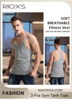 RIOXS Men's 3 Pack Workout Gym Tank Tops, Running Bodybuilding Training Sleeveless T-Shirt, Spaghetti Strap Muscle Underwear Vest, Y-Back Workout Tank Tops, Lightweight Undershirts For Men, Quick Dry Sleeveless Swim Shirt, Athletic Summer Beach T Shirts  - Image 3