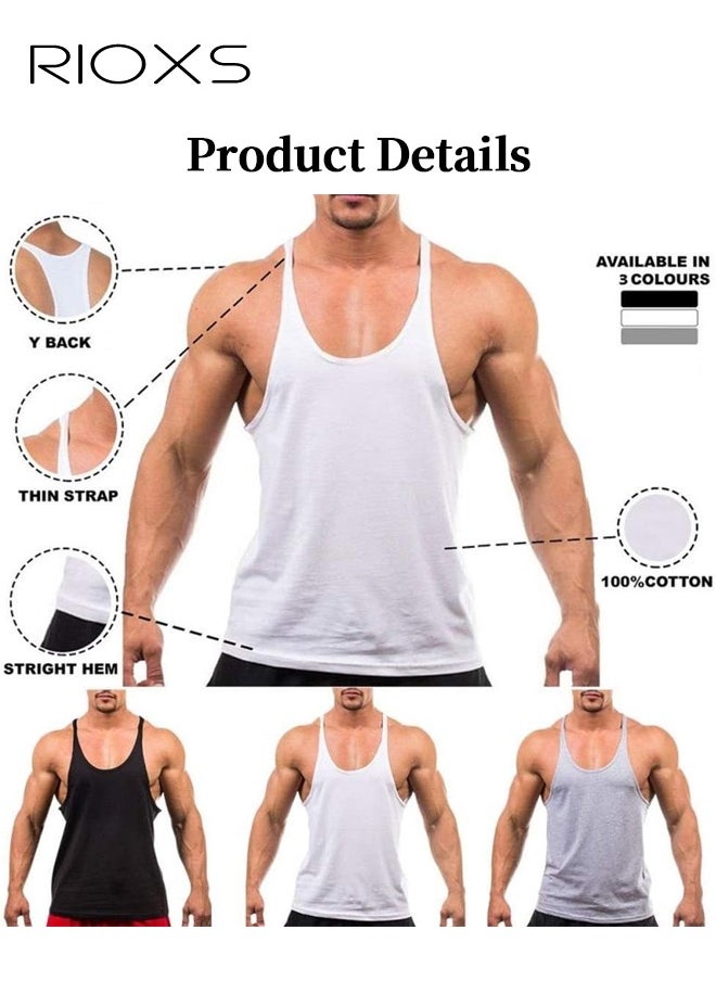 RIOXS Men's 3 Pack Workout Gym Tank Tops, Running Bodybuilding Training Sleeveless T-Shirt, Spaghetti Strap Muscle Underwear Vest, Y-Back Workout Tank Tops, Lightweight Undershirts For Men, Quick Dry Sleeveless Swim Shirt, Athletic Summer Beach T Shirts  - Image 2