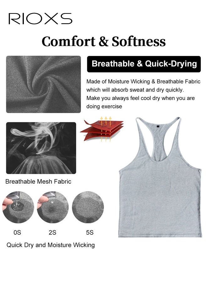 RIOXS Men's 3 Pack Workout Gym Tank Tops, Running Bodybuilding Training Sleeveless T-Shirt, Spaghetti Strap Muscle Underwear Vest, Y-Back Workout Tank Tops, Lightweight Undershirts For Men, Quick Dry Sleeveless Swim Shirt, Athletic Summer Beach T Shirts  - Image 4
